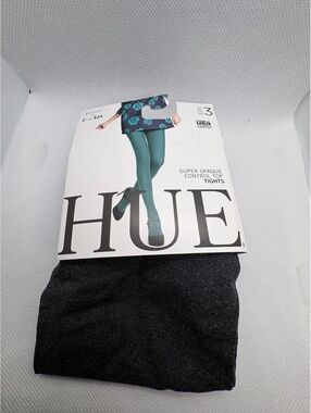 HUE Super Opaque Control Top Tights in Graphite Heather, Size 3